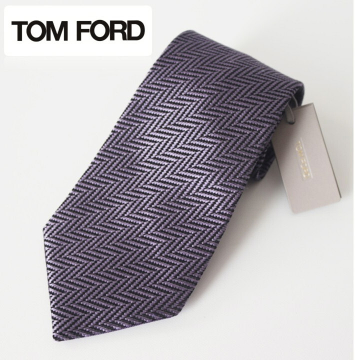 33,000円新品タグ付き【TOM FORDトムフォード】ヘリンボーン ジャガード ロゴ刺繍 ネクタイ v8004 プレゼントにも最適