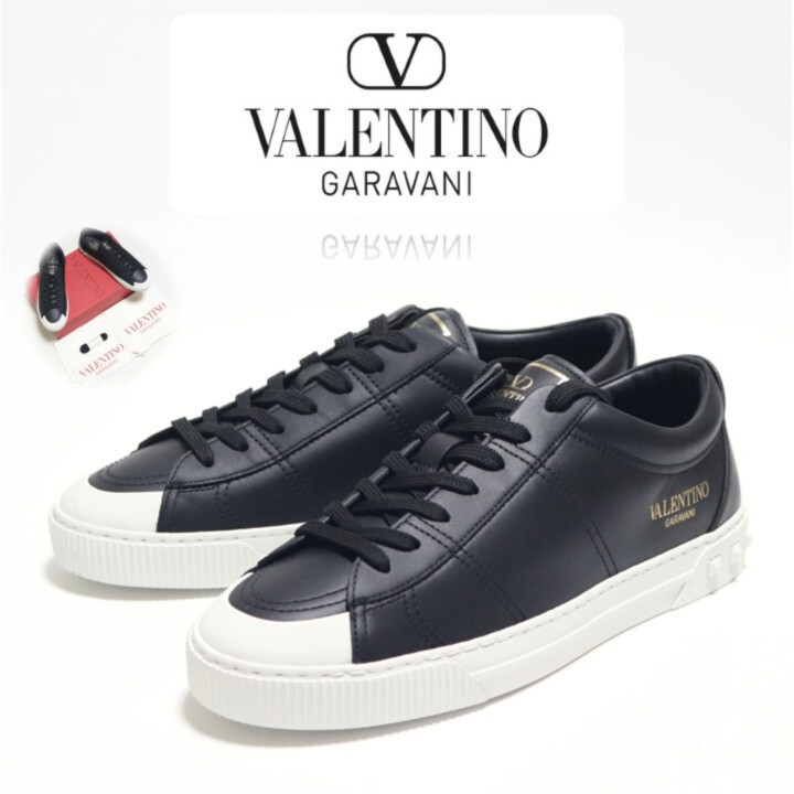 111,000円新品箱付き【ヴァレンティノ ガラヴァーニ】ロックスタッズ レザースニーカー 黒 42(27cm) v7870ｍ プレゼントにも最適 