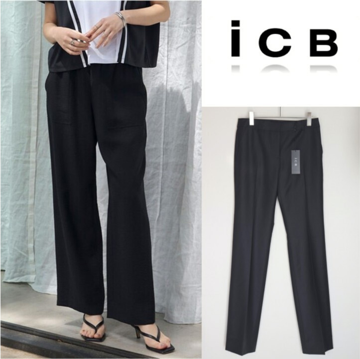24,970円新品タグ付き【ICB アイシービー】定番 綺麗なストレートパンツ スラックス 黒無地 8(XL 78cm) 大きいサイズ v8042