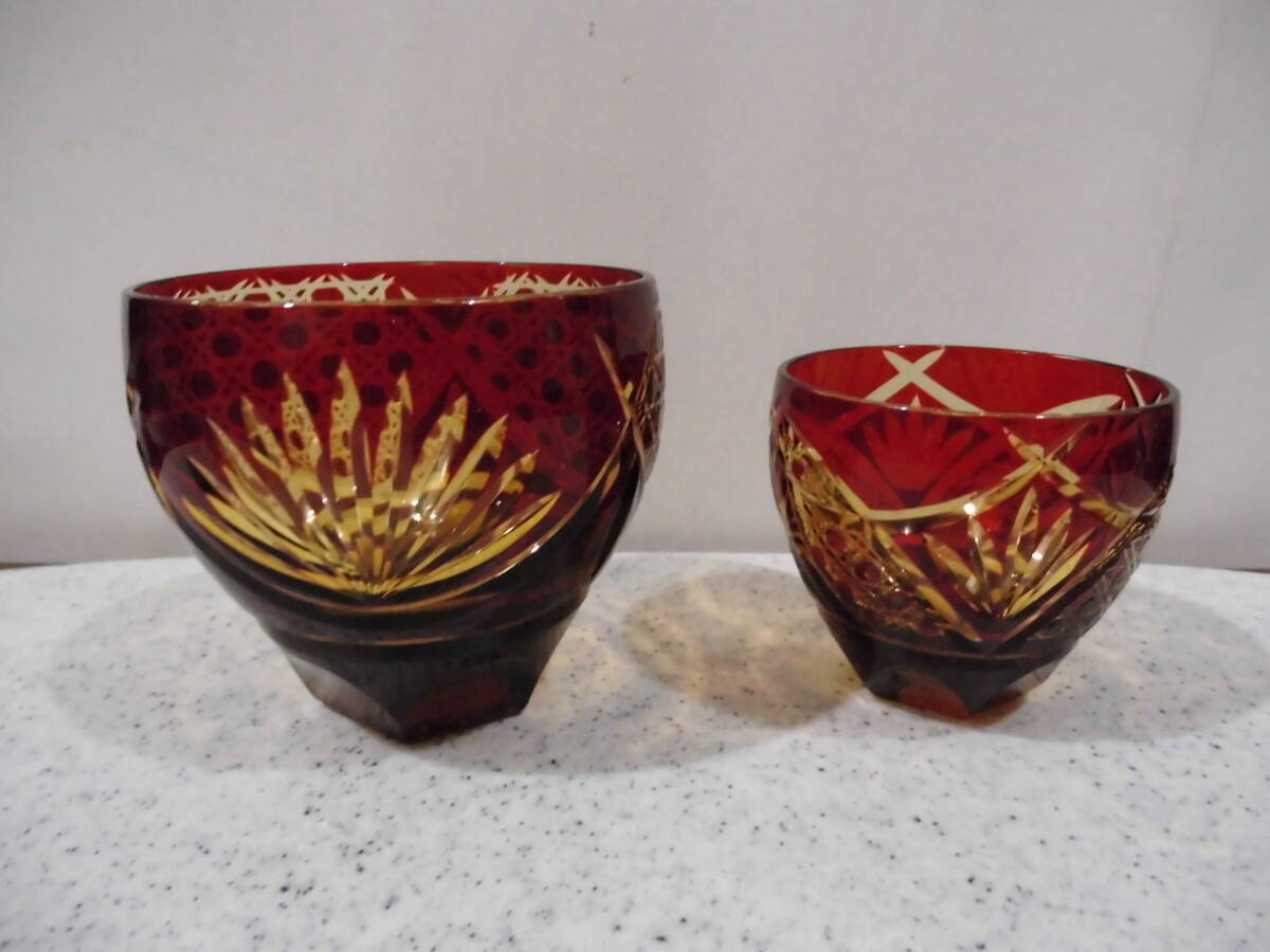 切子　☆　グラス　☆　2個セット　☆　赤　☆　未使用品　☆