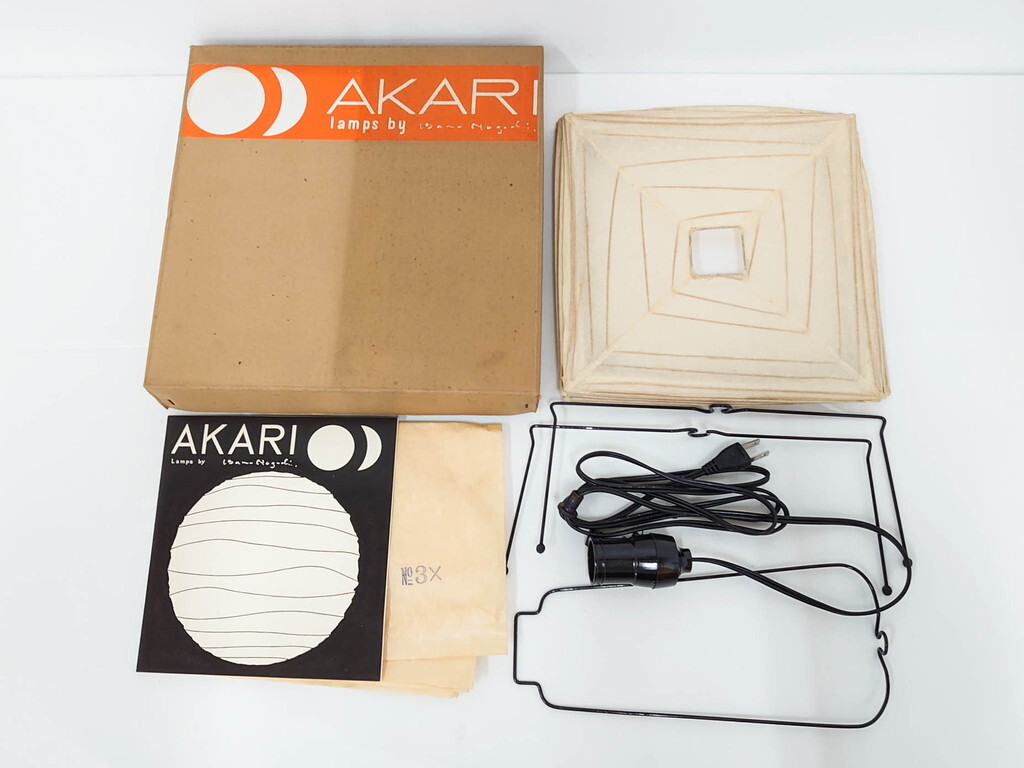 R-086659 ヴィンテージ イサム・ノグチ AKARI(アカリ) 3X 尾関次七商店製 テーブルスタンド 外箱付き(スクエアシェード,ビンテージ,照明)