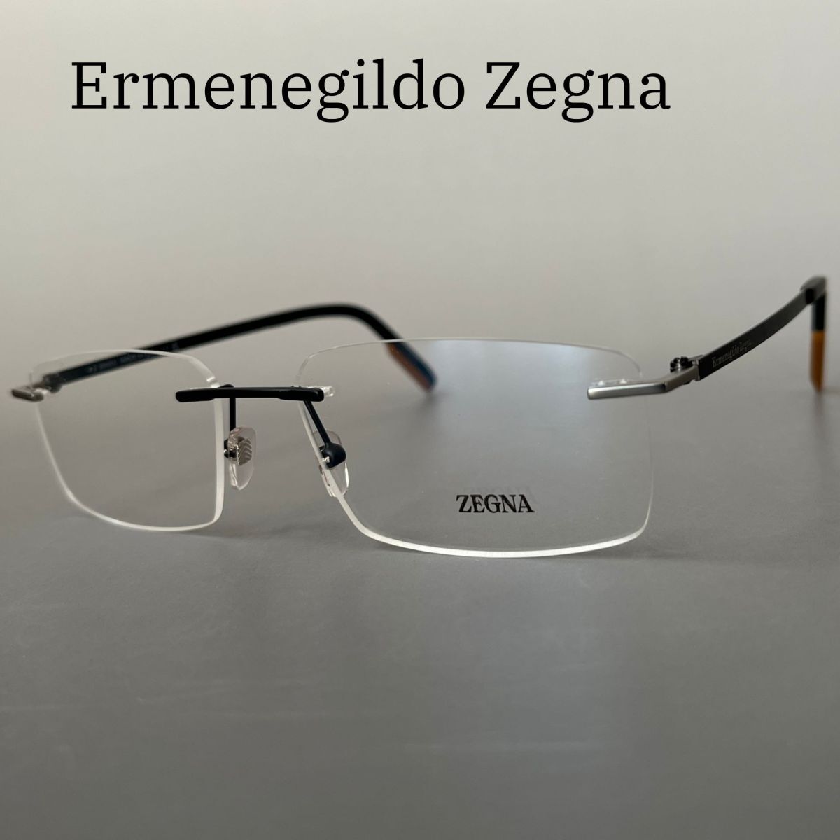 エルメネジルドゼニア メガネ Ermenegildo Zegna リムレス スクエア 縁無し 眼鏡 新品 マットブラック 軽い スタイリッシュ 度付き 黒