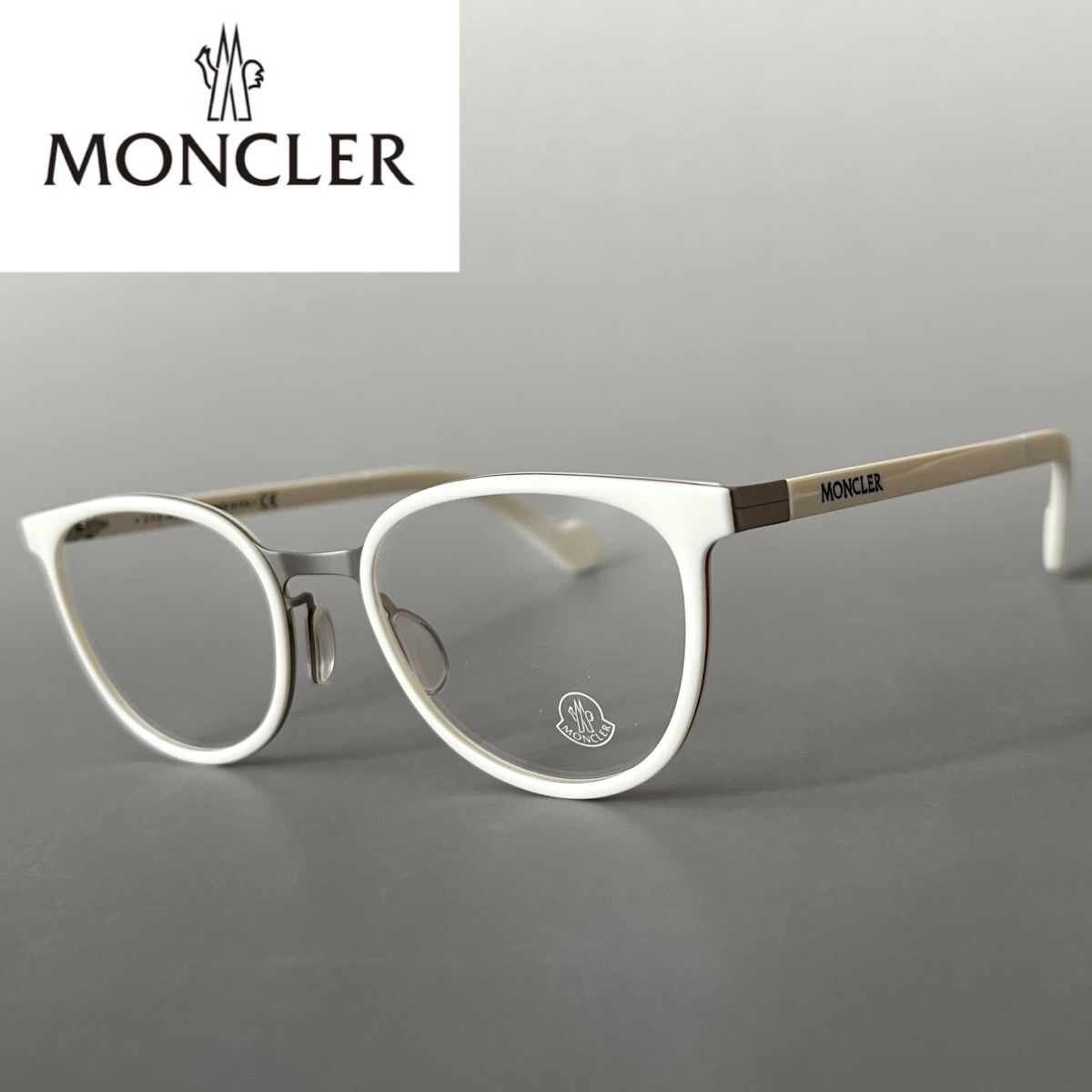 モンクレール メガネ MONCLER ホワイト 白 セル メタル 眼鏡 メンズ レディース 度入り 新品 シンプル 軽い イタリア製 スタイリッシュ