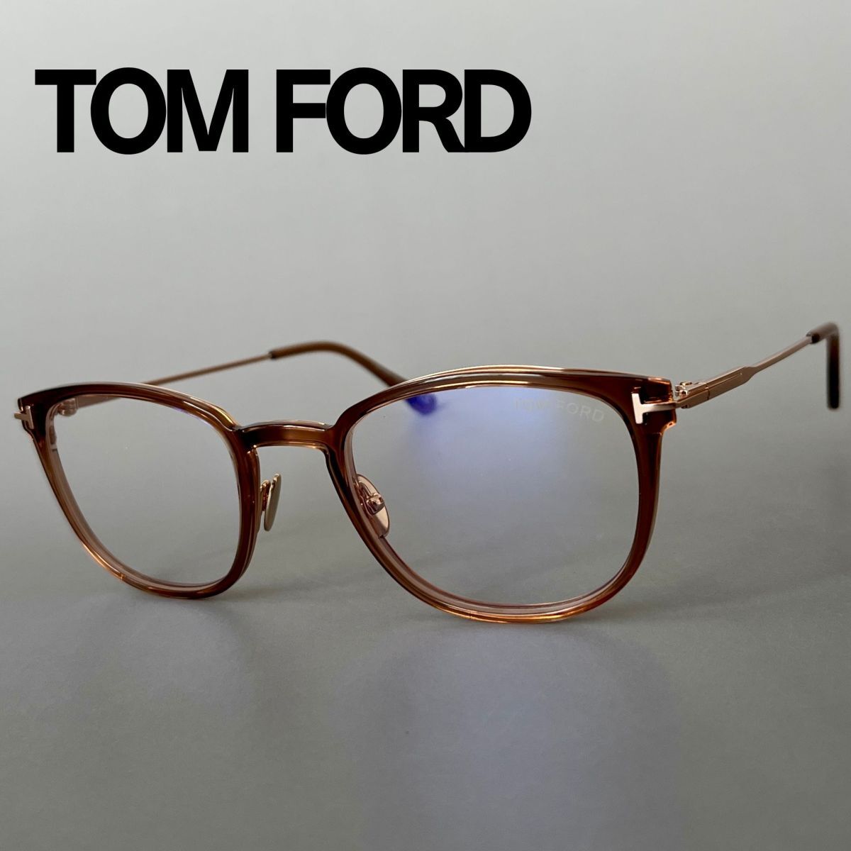 トムフォード メガネ TOM FORD アジアンフィット ウェリントン 眼鏡 クリア ブラウン ゴールド 金 チタン 日本製 新品 ブルーライトカット