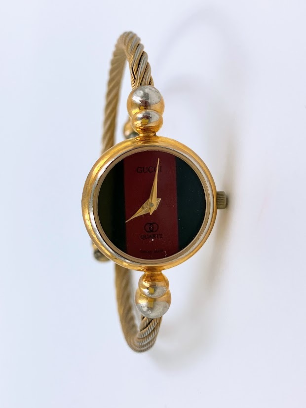 グッチ GUCCI 2047L レッド/グリーン シェリーライン 文字盤 腕時計 バングル レディース 稼働未確認 クオーツ QZ
