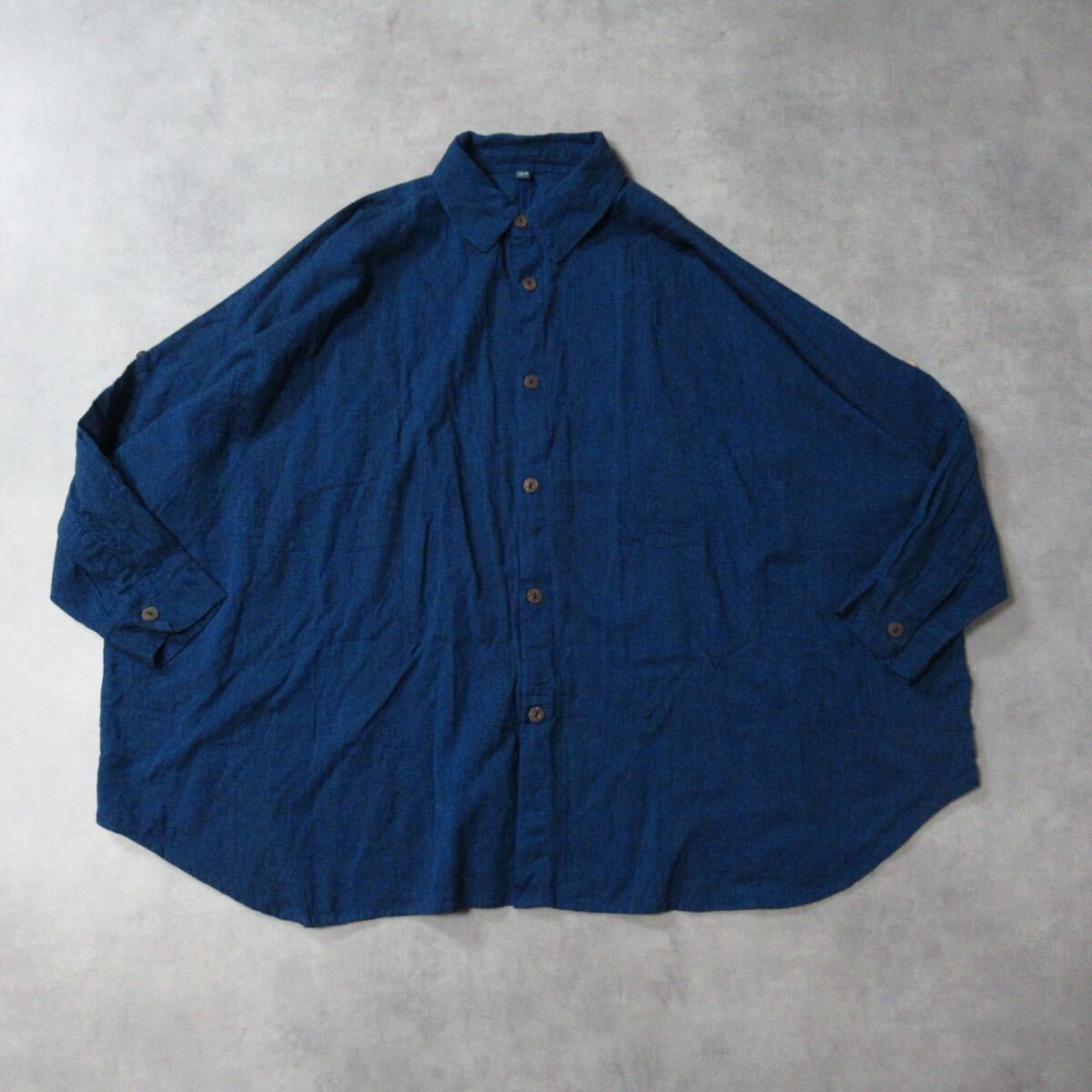 【 USED 】 / ユーズド ネパール製 オーバーサイズ コットン シャツ M-Lサイズ レディース ビッグシルエット ブルー ブラウス ナチュラル