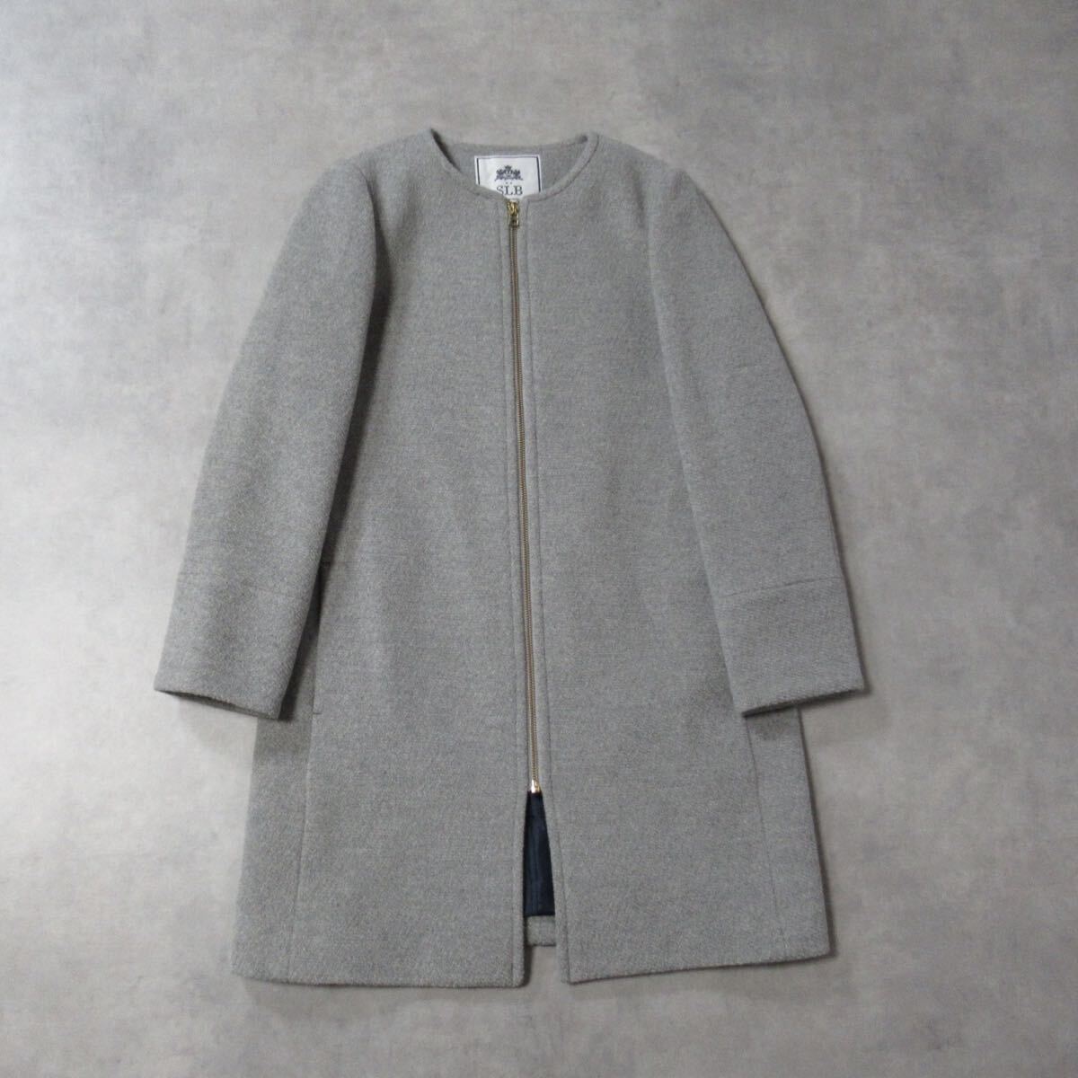【 IENA 】 / イエナ ノーカラー ウール ジップ コート ジャケット アウター Mサイズ レディース グレー系 カジュアル SLOBE シンプル
