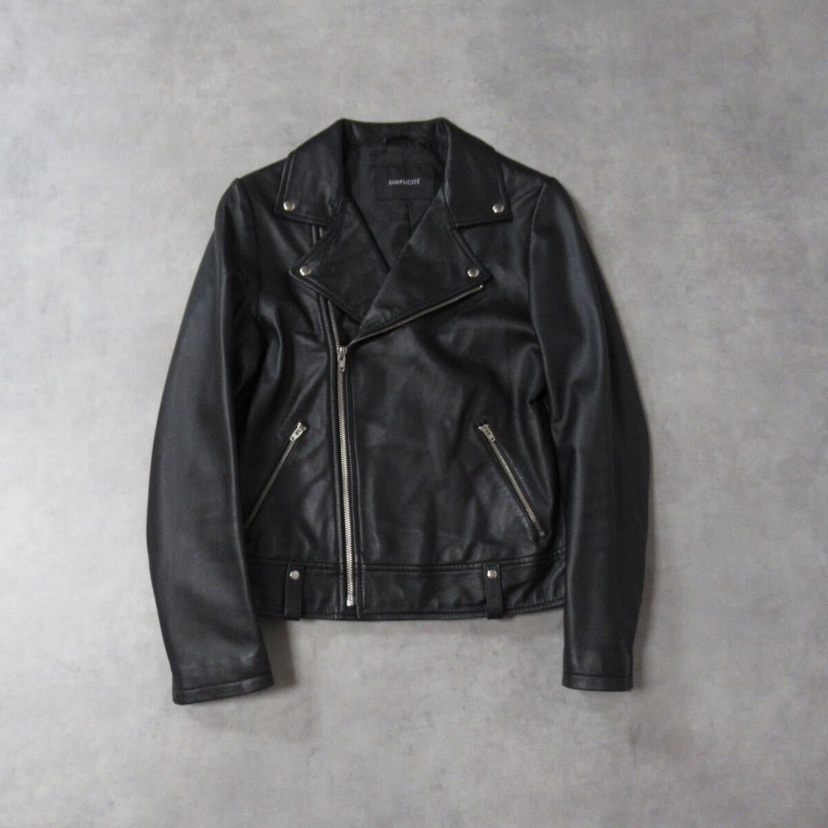【 SIMPLICITE 】/ シンプリシテェ 本革 ダブル ライダース レザー ジャケット シープスキン 羊革 ラムレザー ブラック レディース イエナ