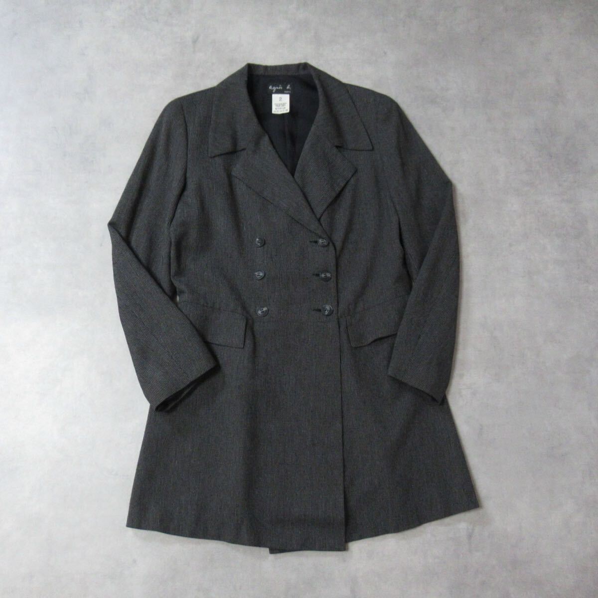 【 agnes b. 】 / 2000s アニエスベー ダブルブレスト チェスターコート ジャケット アウター スプリングコート グレー レディース 日本製