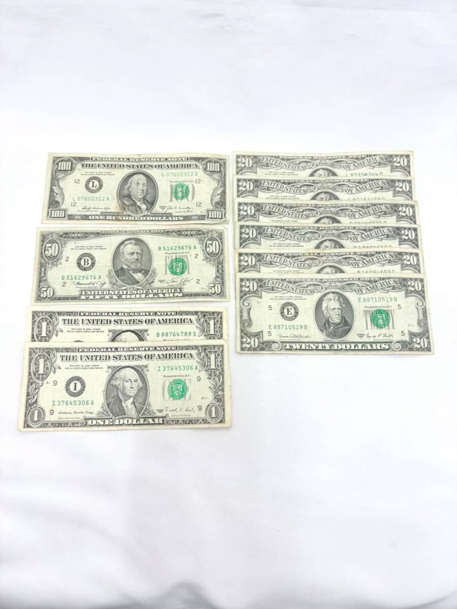 D8052*38.08　アメリカ紙幣　10枚　1ドル×2枚　20ドル×6枚　50ドル×1枚　100ドル×1枚　合計272ドル　ドル紙幣　海外紙幣　外国紙幣