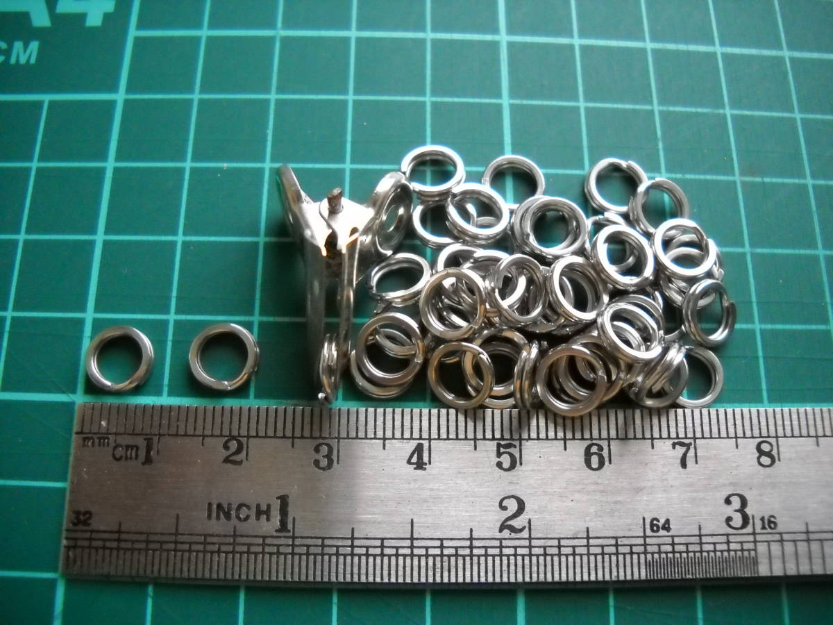 平打ちスプリットリング（ 扁平リング）外径約7.8mm内径5.5mm 50個 (ステンレス製)