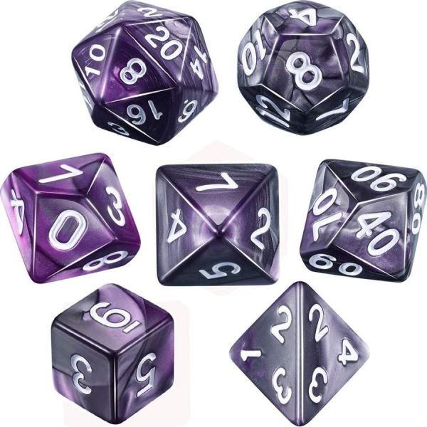 多面体のダイス サイコロ 7個 16mm D20 D12 D10 D8 D6 D4 Dungeons and Dragons DND TRPG MTG テーブルゲーム用 グレー パープル