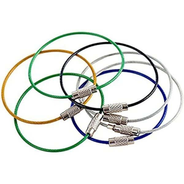 ワイヤー キーリング キーホルダー チェーン ステンレス ロック 南京錠 5色5本セット