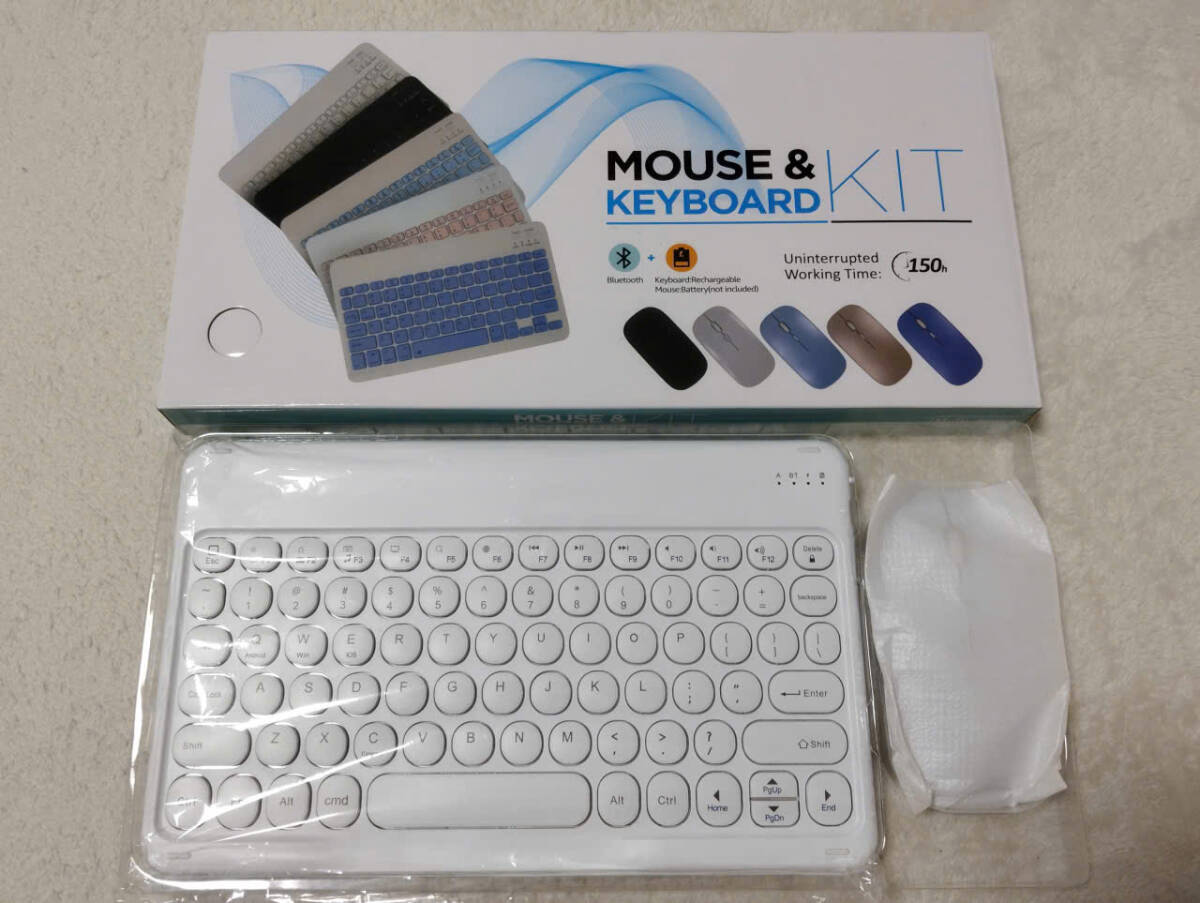 Bluetooth キーボード + マウス セット 充電式 (ホワイト) ipad用 スマホ用 タブレット用 パソコン用 薄型 小型 コンパクト