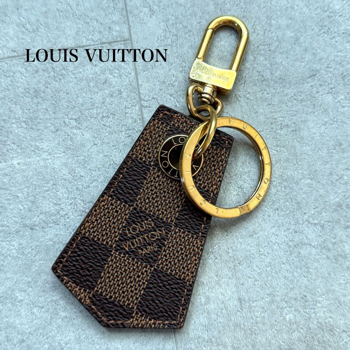 美品 LOUIS VUITTON ルイヴィトン キーホルダー キーリング アンシャッペ ダミエ・エベヌ レザー ブラウン ゴールド金具 M67917