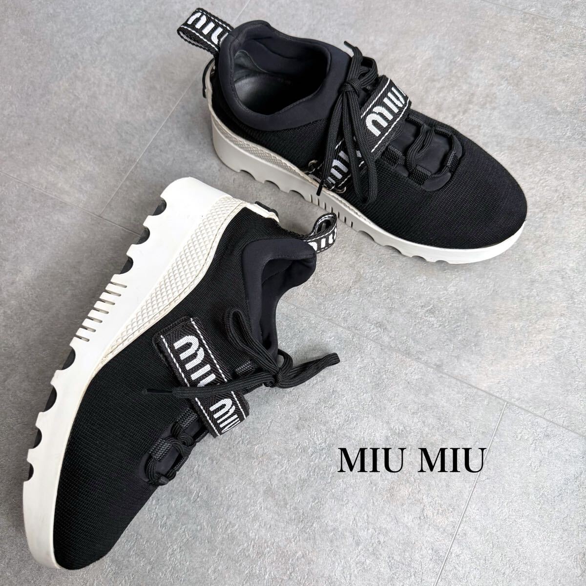 MIU MIU ミュウミュウ ロゴ厚底スニーカー ブラック 黒 34 1/2 レディースシューズ 21.5cm