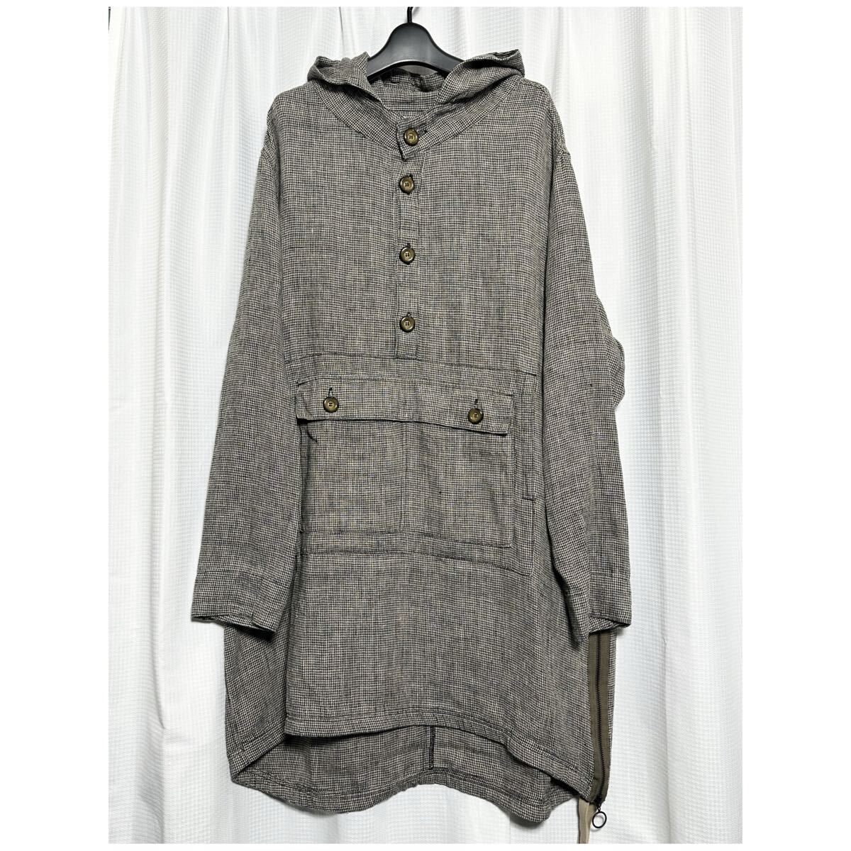 □/VOO/ヴォー/定価 約18000円/３サイズ/Ｌ相当/麻素材/ハーフボタン/千鳥格子/バランス/balance/パーカー/ブラック×ベージュ/黒×茶色/