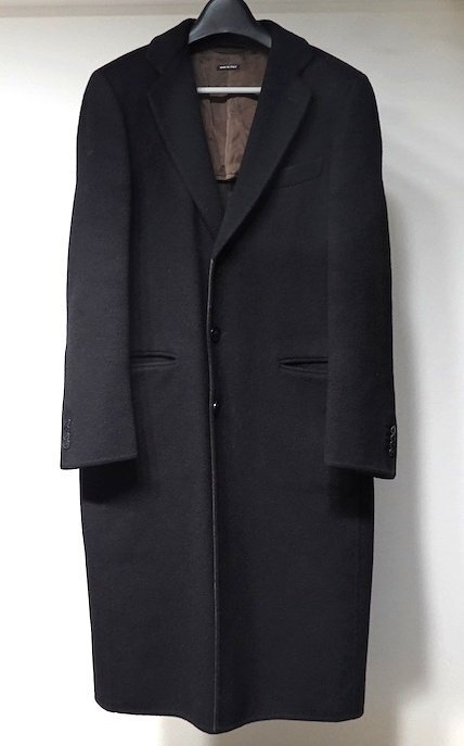 カシミヤ100% 極美品 GIORGIO ARMANI for ISETAN ジョルジオアルマーニ ピュアカシミヤ ビーバー チェスターコート ブラック メンズ 48