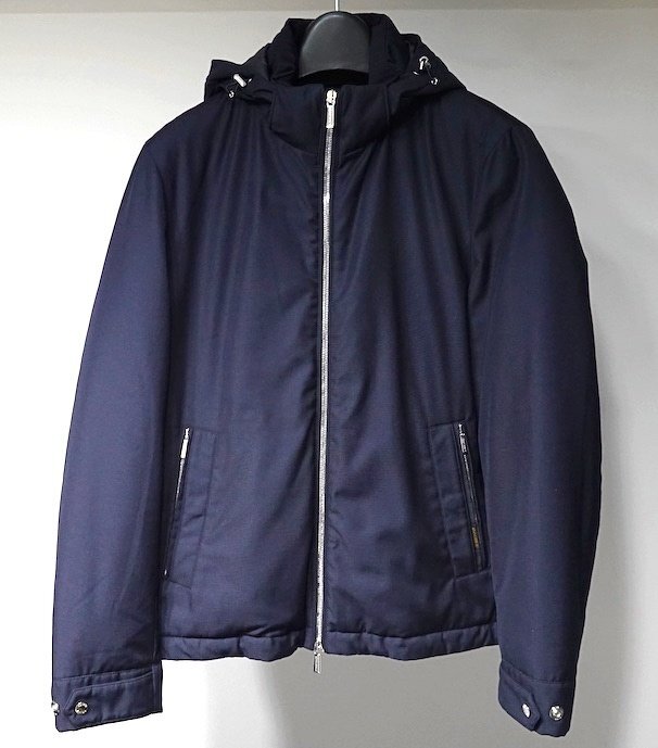 定価31.6万 極美品 MooRER ムーレー ALBINI PUM フーデッド ダウンジャケット ダークネイビー ポリエステル レーヨン メンズ 48 ブルゾン