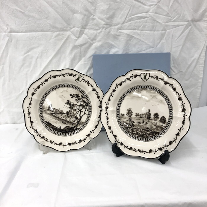未使用 WEDGWOOD Queen's Ware ジーニアスコレクション フロッグサービス プレート 2点セット 1996年製 [jgg]