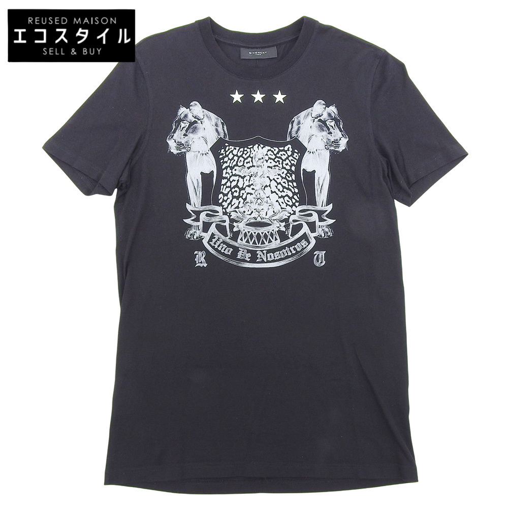 GIVENCHY ジバンシィ コットン エンブレムプリント クルーネック Tシャツ トップス メンズ 黒 ブラック XS 11S 7069 651
