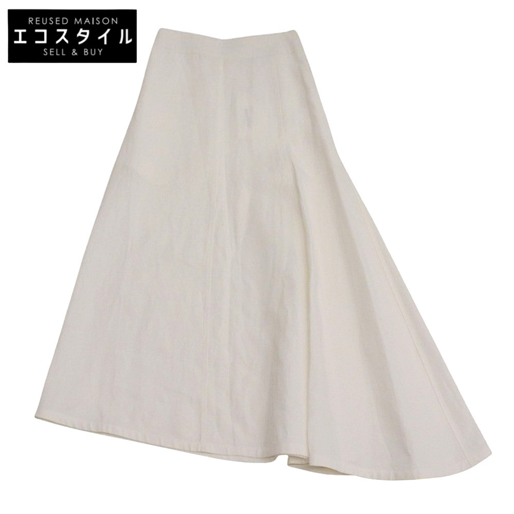 新品同様 JIL SANDER ジルサンダー リネン ミディ フレア スカート レディース ホワイト 30 22年 J01MA0006