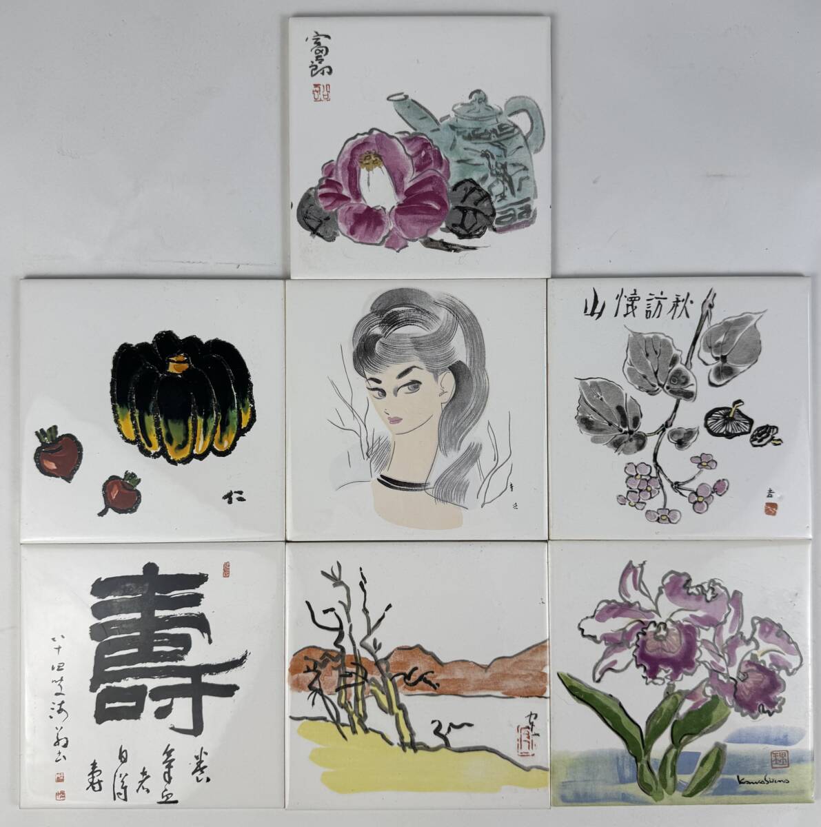 現代日本代表陶画集　7枚まとめて 田中工芸 1950年代? 