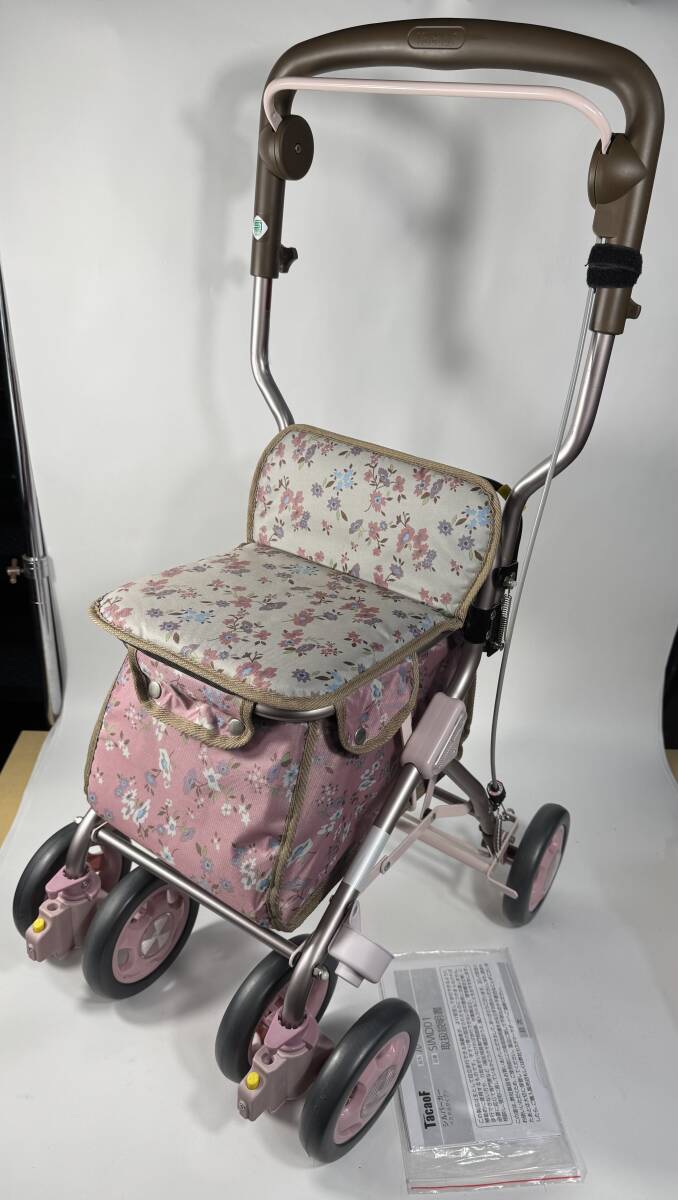 概ね美品　幸和製作所 TacaoF テイコブ シルバーカー ミドルタイプ 折りたたみ SIMD01 ピンク 花柄