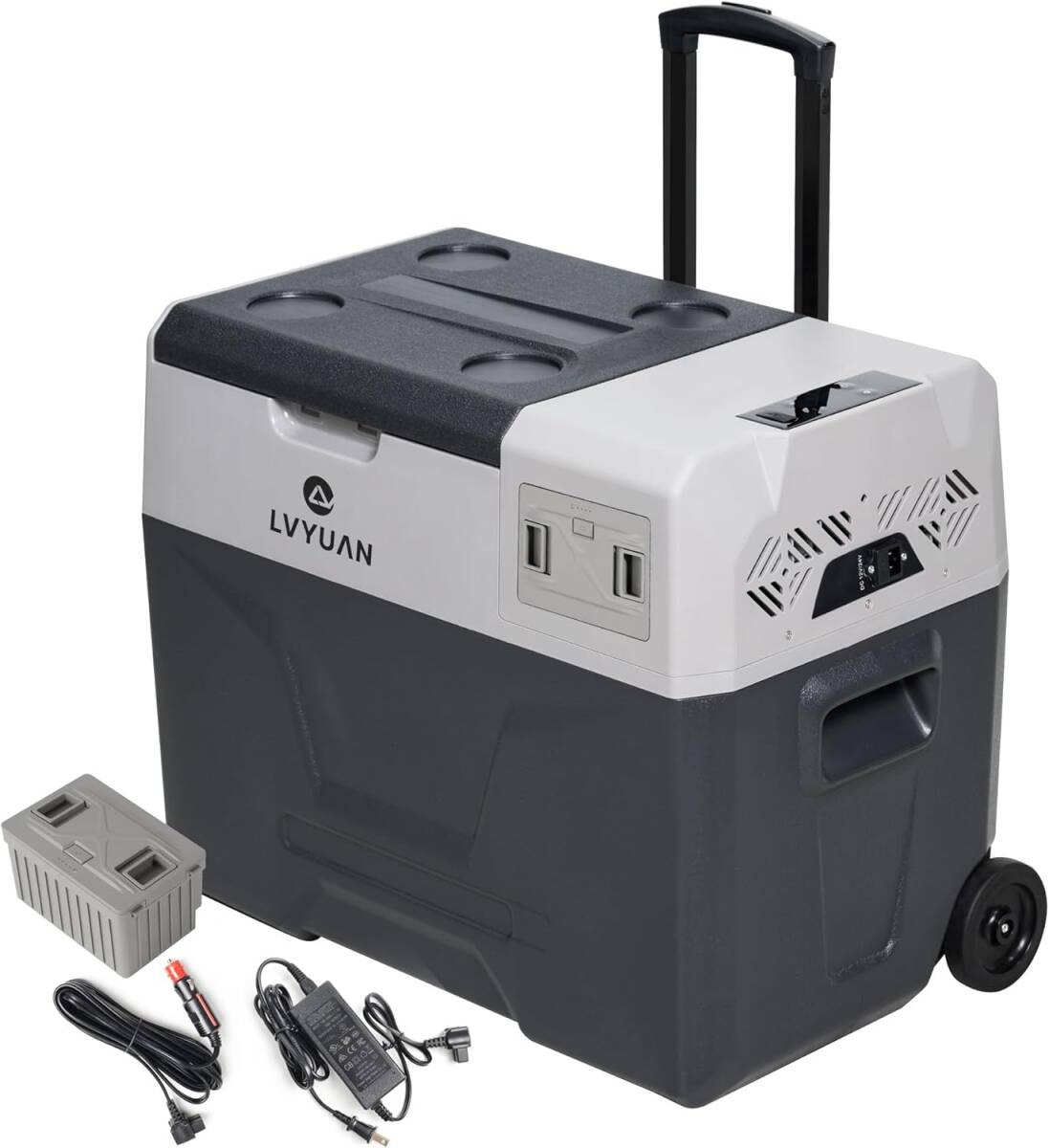 新品 ポータブル車載冷蔵庫 40L 大容量 バッテリー内蔵 -20℃～20℃ DC12V/24V AC100V AC・DCコード付 低電圧保護 静音 キャンプ Yinleader
