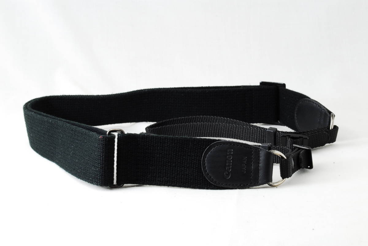 ☆Canon キヤノン 純正 レンズ用 ストラップ 黒色(ブラック)型押しロゴ 紐幅約1.5cm アジャスター式 望遠レンズ 長玉 Camera lens strap☆