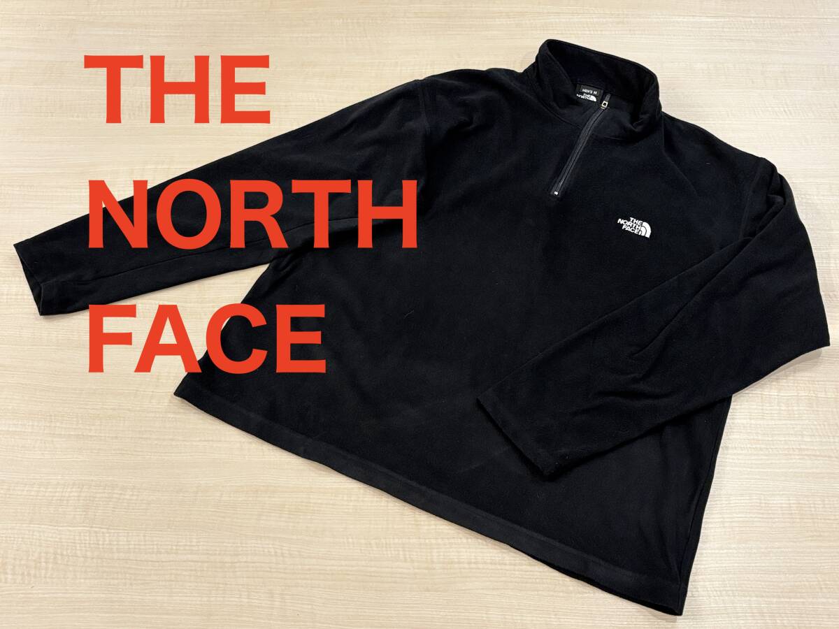 THE NORTH FACE ザノースフェイス ハーフジップフリース メンズ M ロゴ刺繍 薄手 ブラック kumade１１_R80227