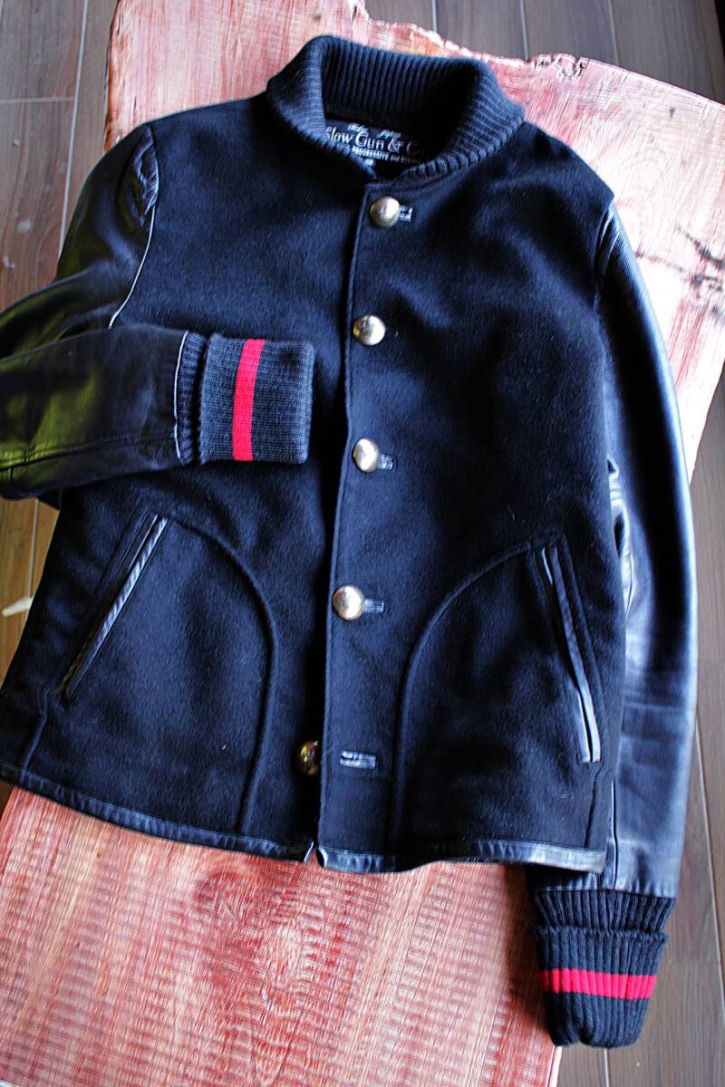 SLOWGUN(スロウガン)★/　大人のスタジャン2/M サイズ ブラック★カシミア★本革★made in JAPAN★AUBERGE★美品