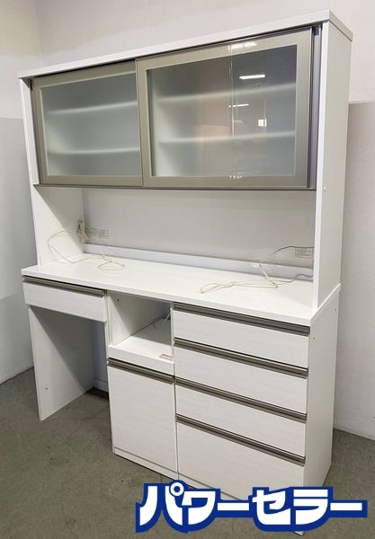 ニトリ キッチンボード リガーレ 幅160 ソフトクローズ モイス ハイグロスホワイト 食器棚 レンジ台 中古家具 店頭引取歓迎 R10448