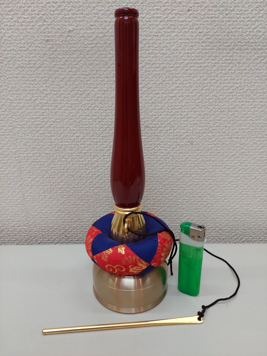 京仏具　佐波理　末印銘入り　印金セット　朱塗柄　玉縁リン　二寸八分　口径８２ミリ　伝統型　寺院用　鳴り物　在庫整理　アウトレット