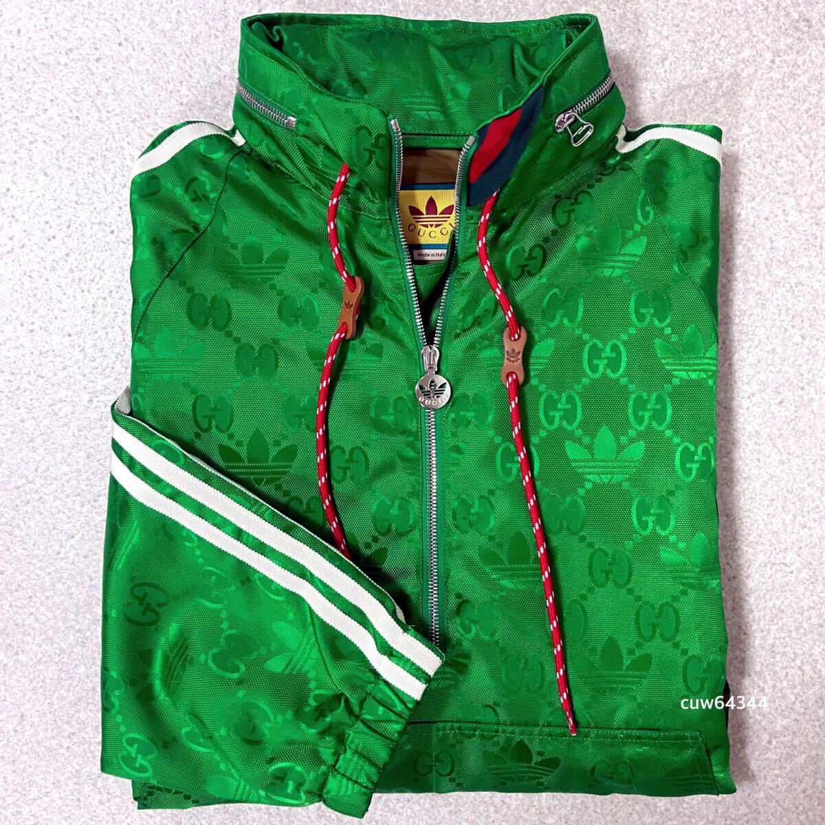 国内正規品 22ss 極美品 50 GUCCI グッチ×adidas アディダス トレフォイル アノラック ハーフジップ ナイロンジャケット グリーン系