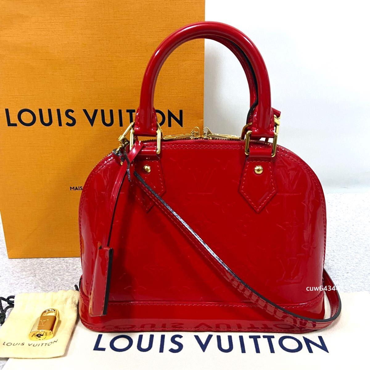国内正規品 美品 LOUIS VUITTON ルイヴィトン アルマBB モノグラム ヴェルニ M90174 ハンドバッグ ショルダーバッグ 赤系 純正保存袋