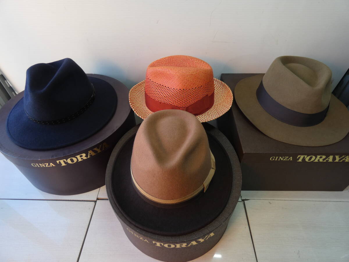 ★ハット4点＋TORAYA箱3点セット CRUSHABLE/NOL/INDIANAJONES/ボルサリーノ 高級イタリア帽子 ⑤ 　　 M05144