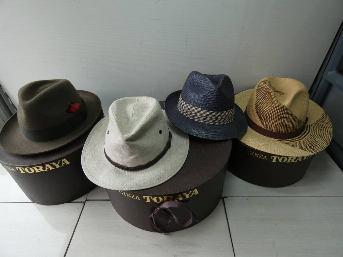 ★ハット4点＋TORAYA箱3点セット クリスティーズロンドン/ソルバッティ/アクアスキュータム/MAYSER 高級イタリア帽子 ⑨ 　　 M05148