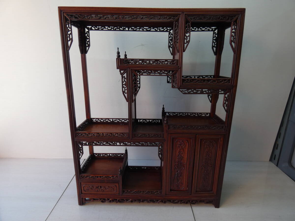 ★中国美術 透かし彫り 違棚 飾り棚 紫壇 茶具置き 千葉市引取り大歓迎 　　 M05164