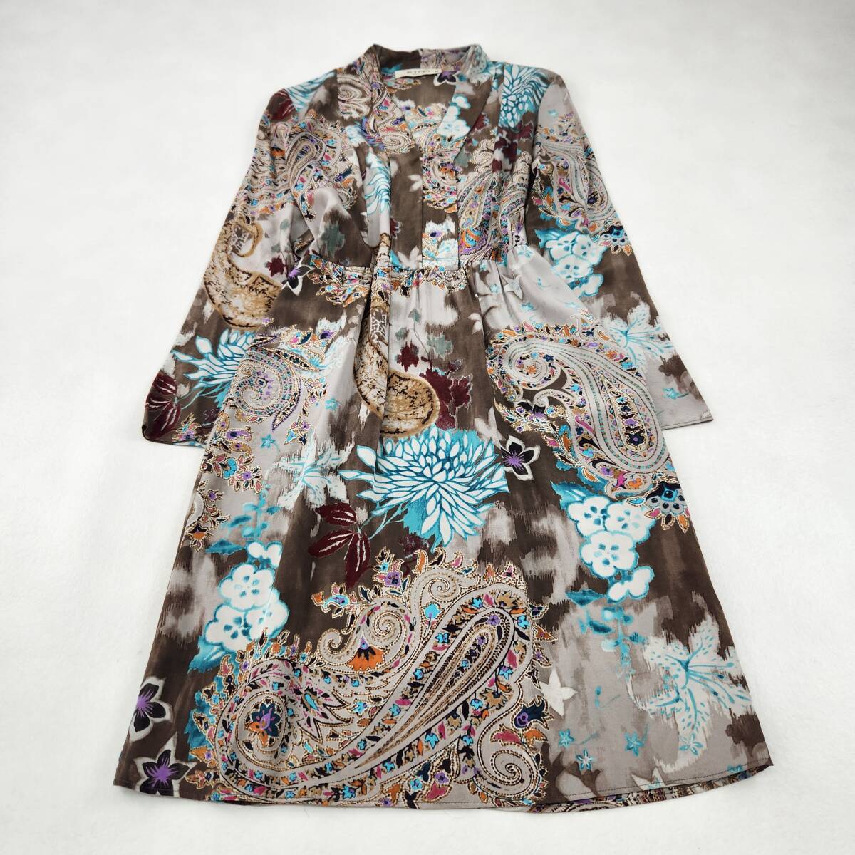 ETRO　ワンピース　エトロ シルク100% 絹 エレガント ペイズリー 大きいサイズ 44 XL 2XL相当