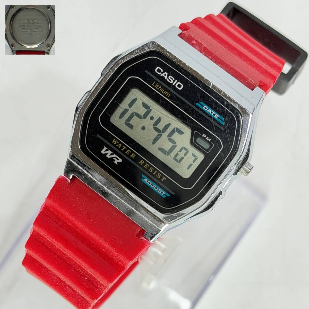 【64600V】稼働品 CASIO WATER RESIST B-614W 腕時計 WR デジタル 赤 チープカシオ 現状品