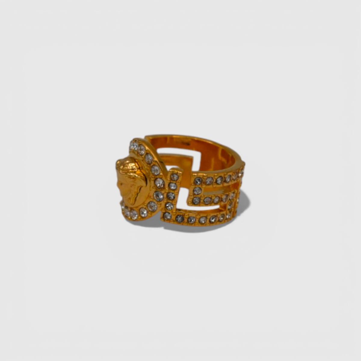新品未使用【VERSACE】ゴールド★グレカ★クリスタル★リング　指輪　サイズ13