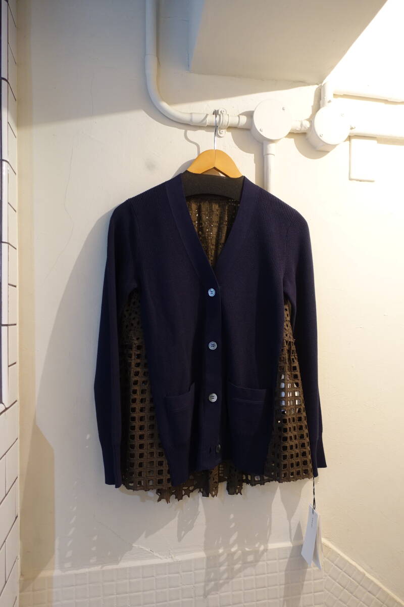 ◎サカイ sacai 切り替え コットン カーディガン サイズ1 未使用 21SS 21-05468 定価74800円 ネイビー オリーブ