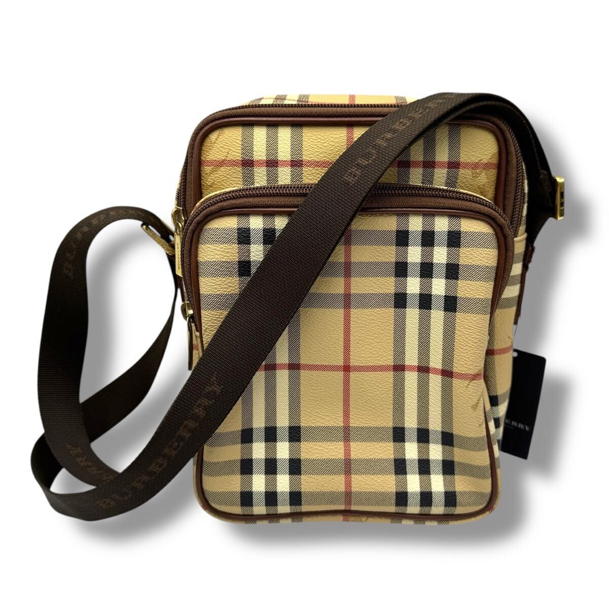 未使用保管品 バーバリー ノバチェック シャドーホース ショルダーバッグ ベージュ ブラウン PVC レザー レディース BURBERRY LONDON 