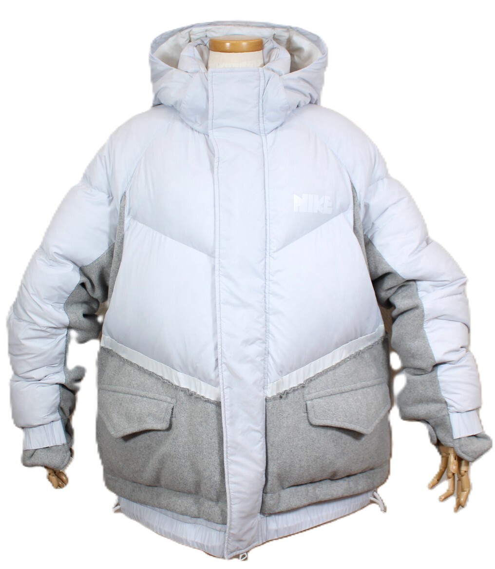 Y7177#◆中古品◆sacai X NIKE コラボ NRG RH PARKA ダウンジャケット パーカ S＃CT3269 Lサイズ グレー X ホワイト