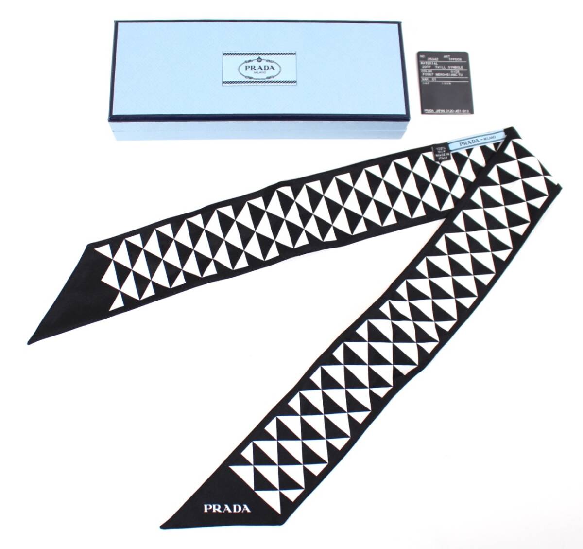 Y7149＃◆中古美品◆PRADA プラダ プリント シルク ネクタイ ツイリー スカーフ 1FF008