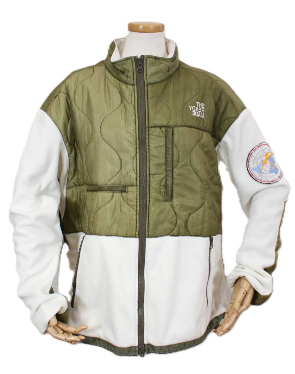 Y7180#◆中古品◆READYMADE レディメイド ノースフェイスパロディ キルティング フリースジャケット サイズ3(L相当）ホワイト x カーキ