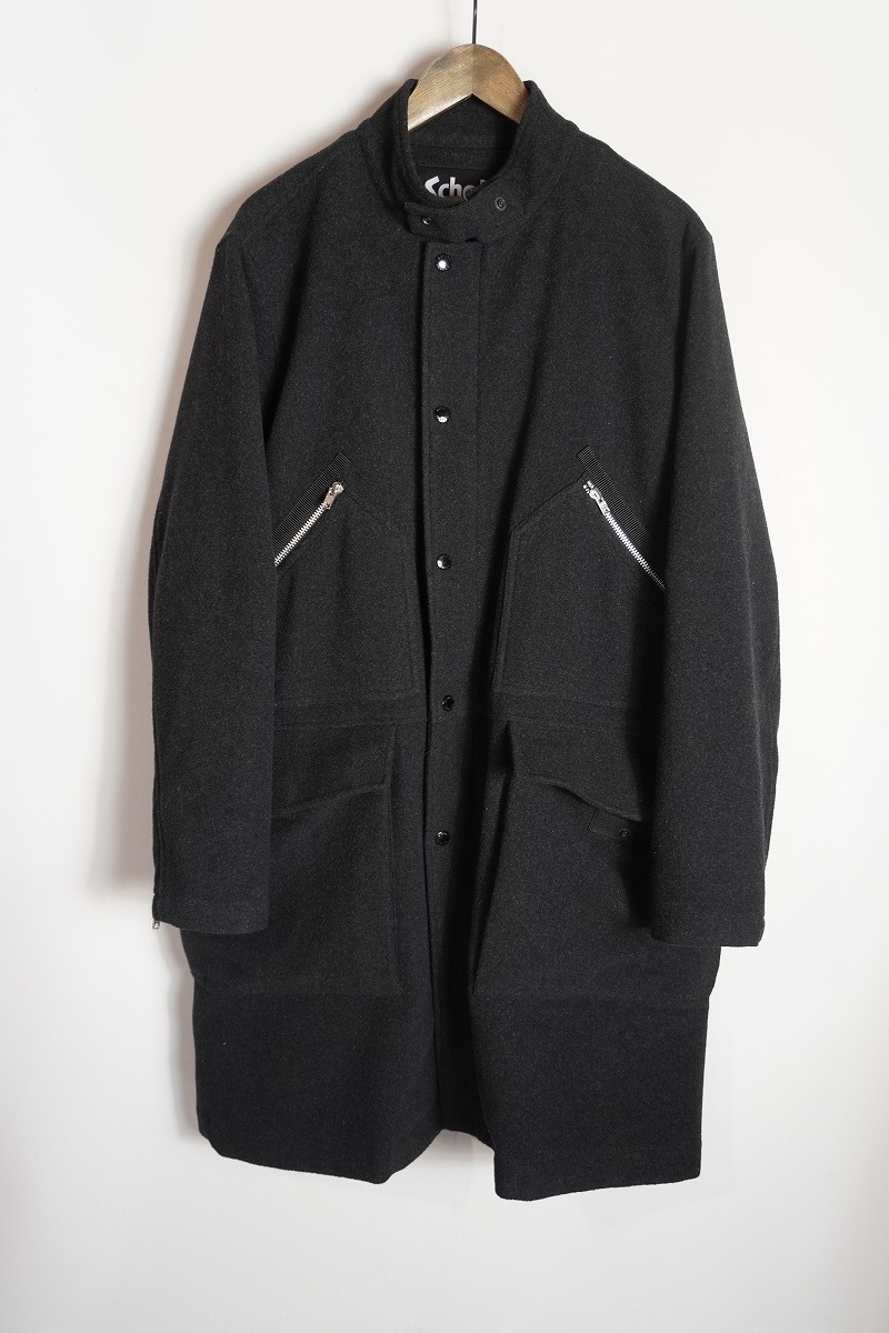 美品 Schott N.Y.C ショット WOOL MILITARY COAT ウール ミリタリー コート スナップボタン ジップアップ 3112069 黒灰 M 813Q★4