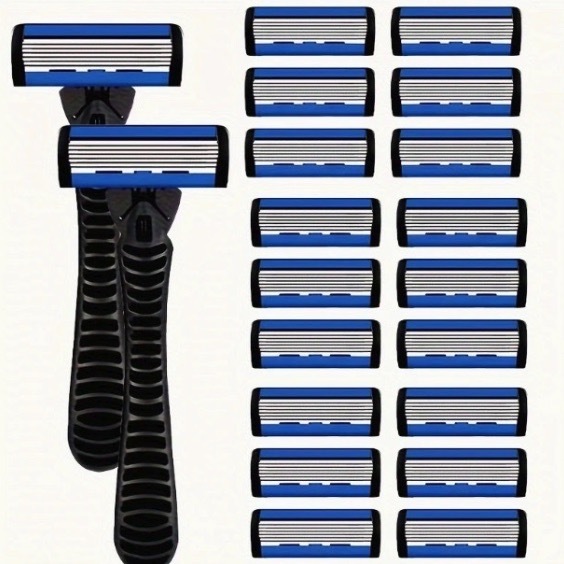 【おまけ付】ひげ剃り6枚刃　本体2本＋替え刃18個　カミソリT字型