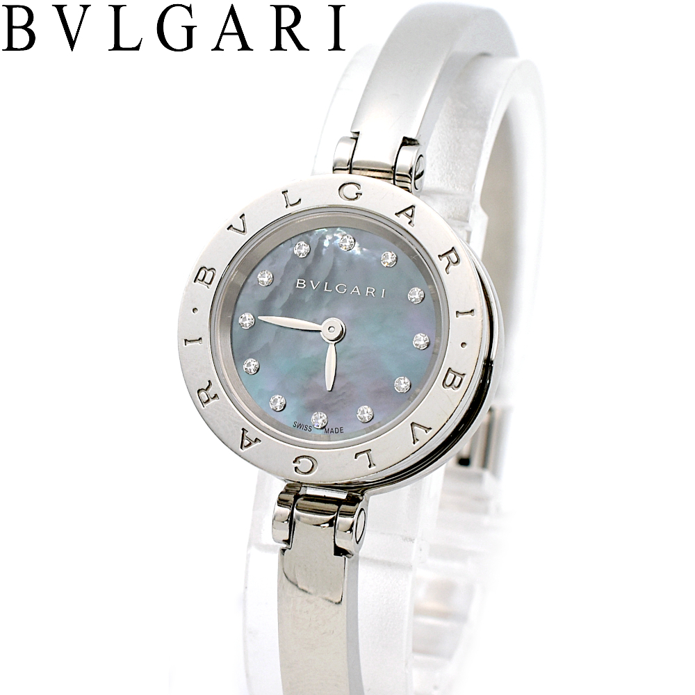 【A02677】BVLGARI B-ZERO1 ブルガリ ビーゼロワン BZ23S シェル字盤 12P QZ クォーツ レディース腕時計 シルバー